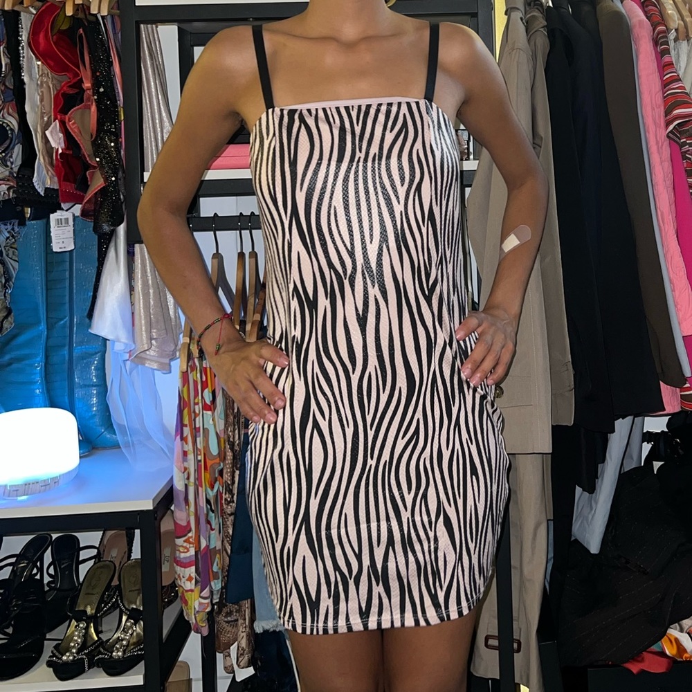 Pink and black print dress